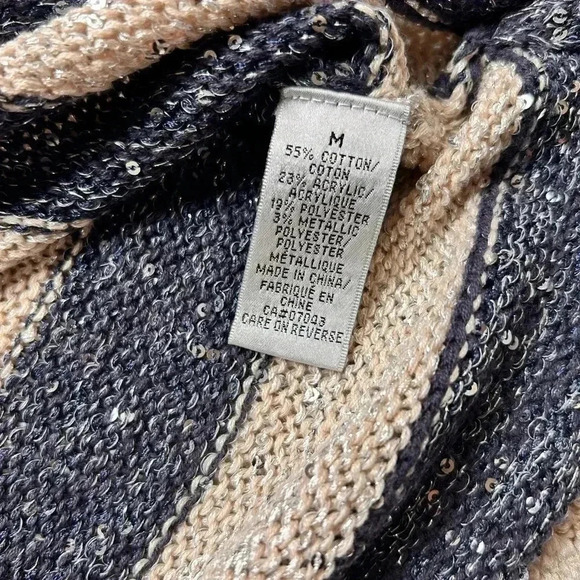 Sequinned striped knit short sleeve sweater, Medium, cream & blue Coastal Preppy - Picture 8 of 8